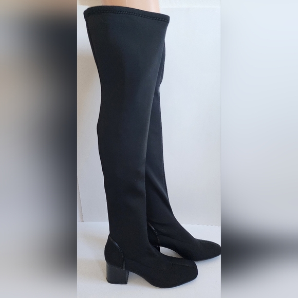 ZARA BOOT BLACK FABRIC OVER THE KNEE BOOTS BLOCK HEEL PATENT 38 - Picture 9 of 13